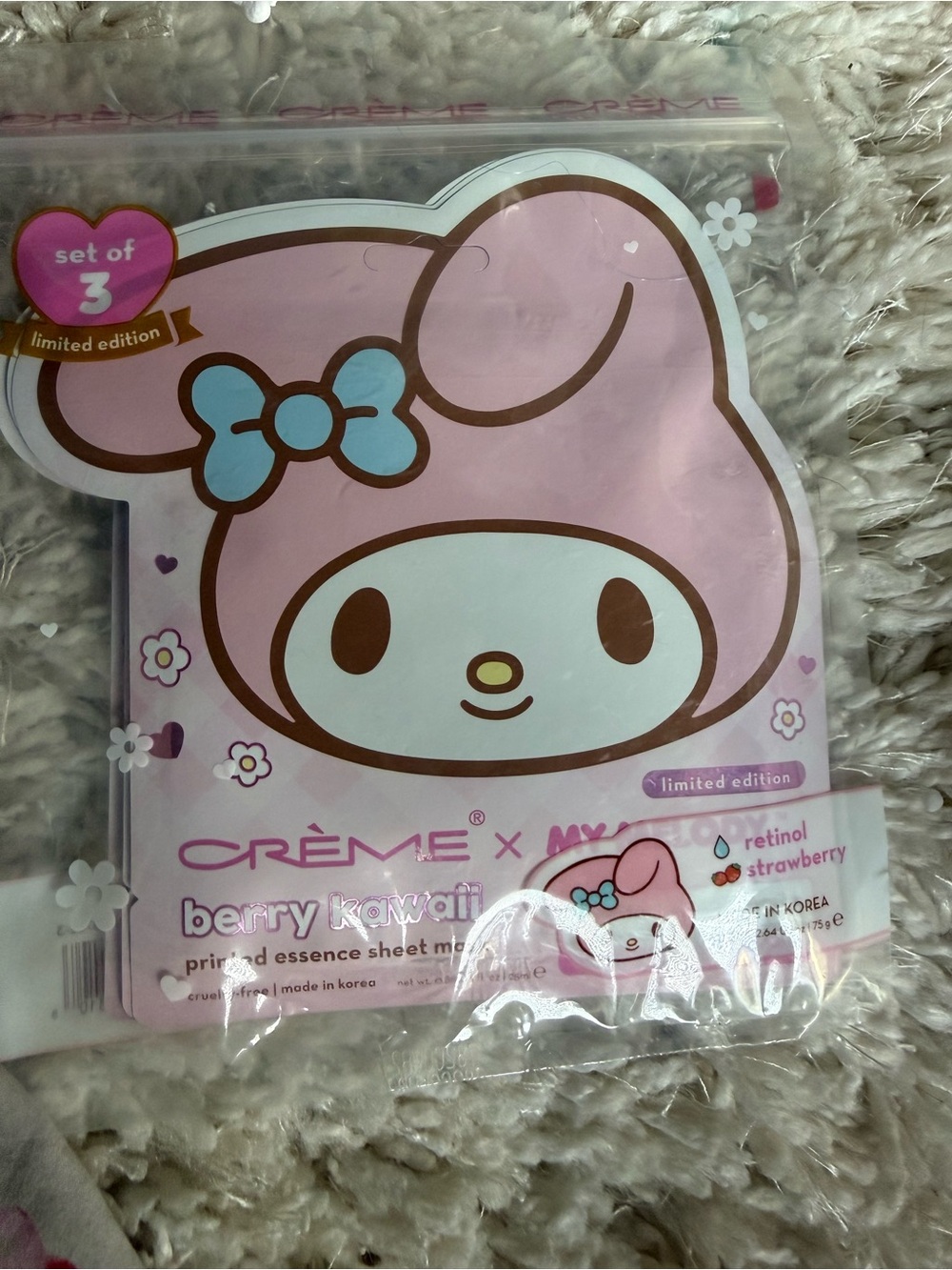 The Creme Shop My Melody Berry Kawaii Printed Essence Sheet Face Mask x3